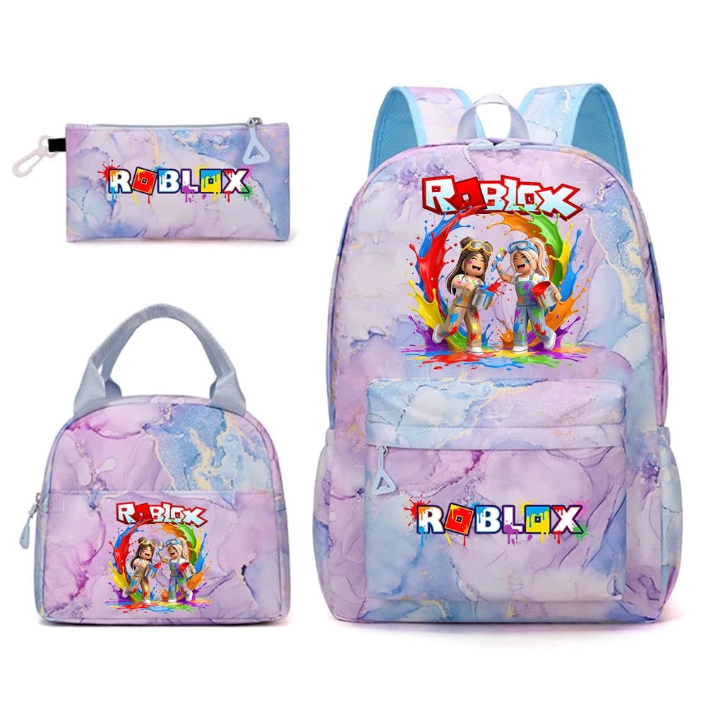 Set di 3 Pezzi Roblox: Zaino Scolastico per Ragazze, Borsa per Libri con Borsa Pranzo e Astuccio, Stampa Cartoon Carina