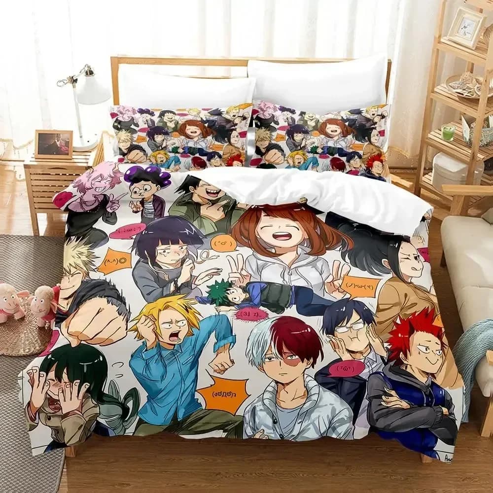 Set di biancheria da letto con stampa 3D Anime My Hero Academia, copripiumino, federa, lenzuola, copriletto, misure Full, Queen, King.