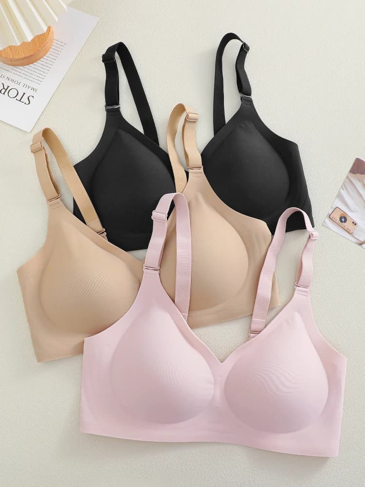 1PC Women S-3XL V Neck Summer Bras Solid Color Soft Comfortable Spring Bralette Multiple Ways to Wear Removable Chest Pad Bras