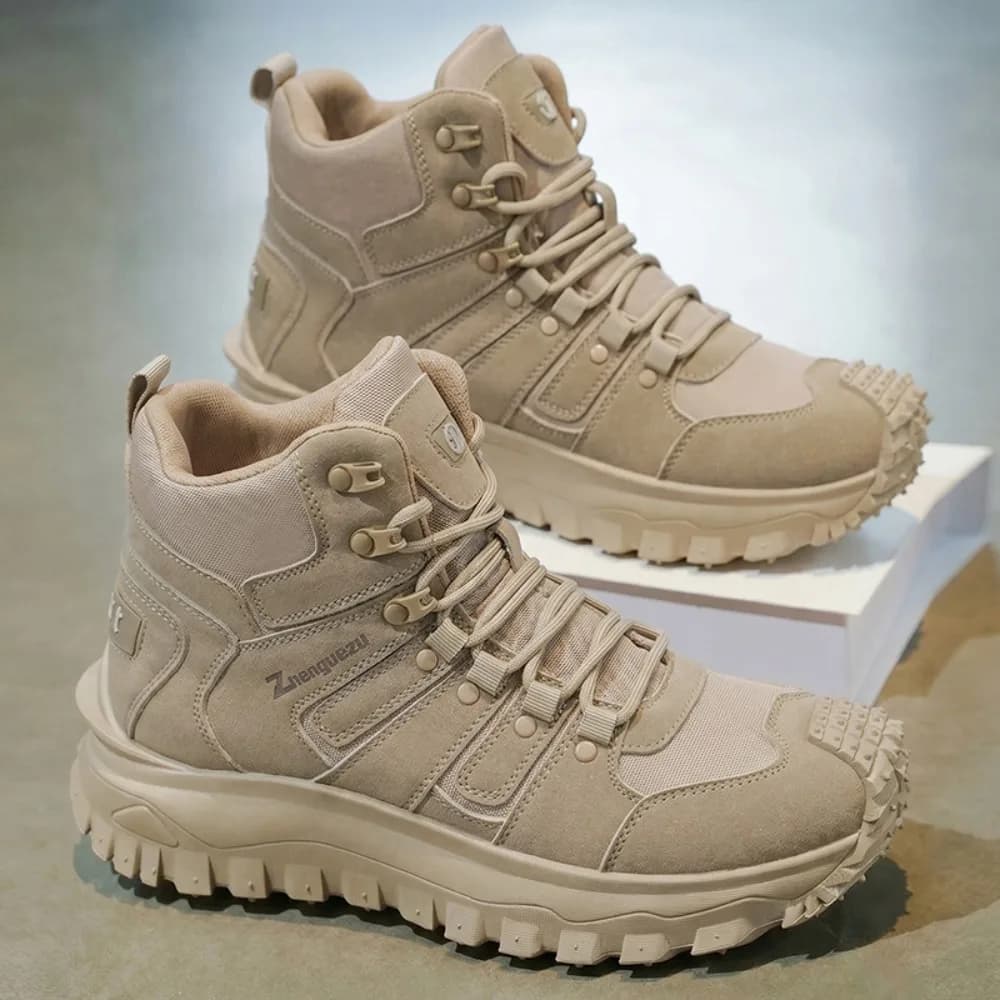 2026 New Men's Mid‑Top Breathable Canvas Shoes, Non‑Slip Wear‑Resistant Outdoor Hiking Boots, Plus‑Size Men's Work Boots