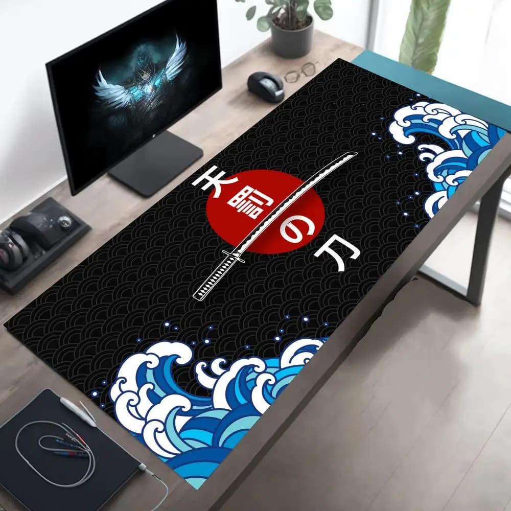 Samurai con spada Tappetino per mouse Tappetino per mouse Gomma antiscivolo durevole lavabile accessori per PC per casa e giocatori