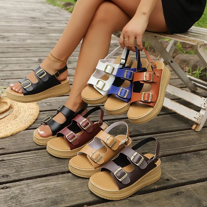 New Summer Casual Waterproof Women's Sandals Fashionable Increased Heel Platform Wedges Buckle Sandals for Women Plus Size 42