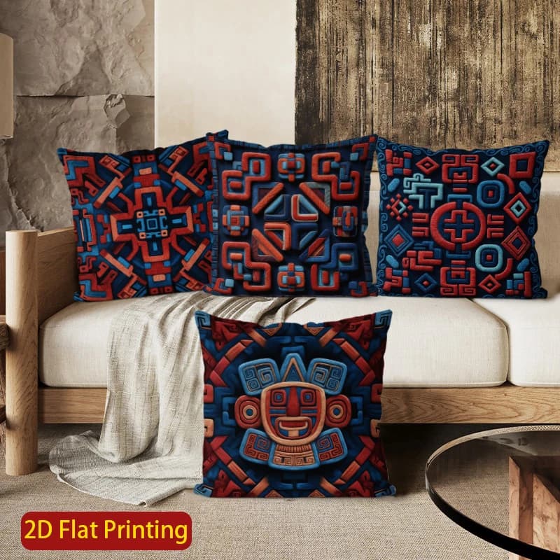 2D**** Aztec Geometric Pattern Pillow Cover with Suitable for Sofa, Bedroom, Car