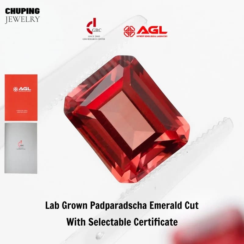 Top Emerald Cut Lab Grown Padparadscha Flame Melted With AGL Certificate Loose Gemstone For Jewelry Ring Earrings Main Materials