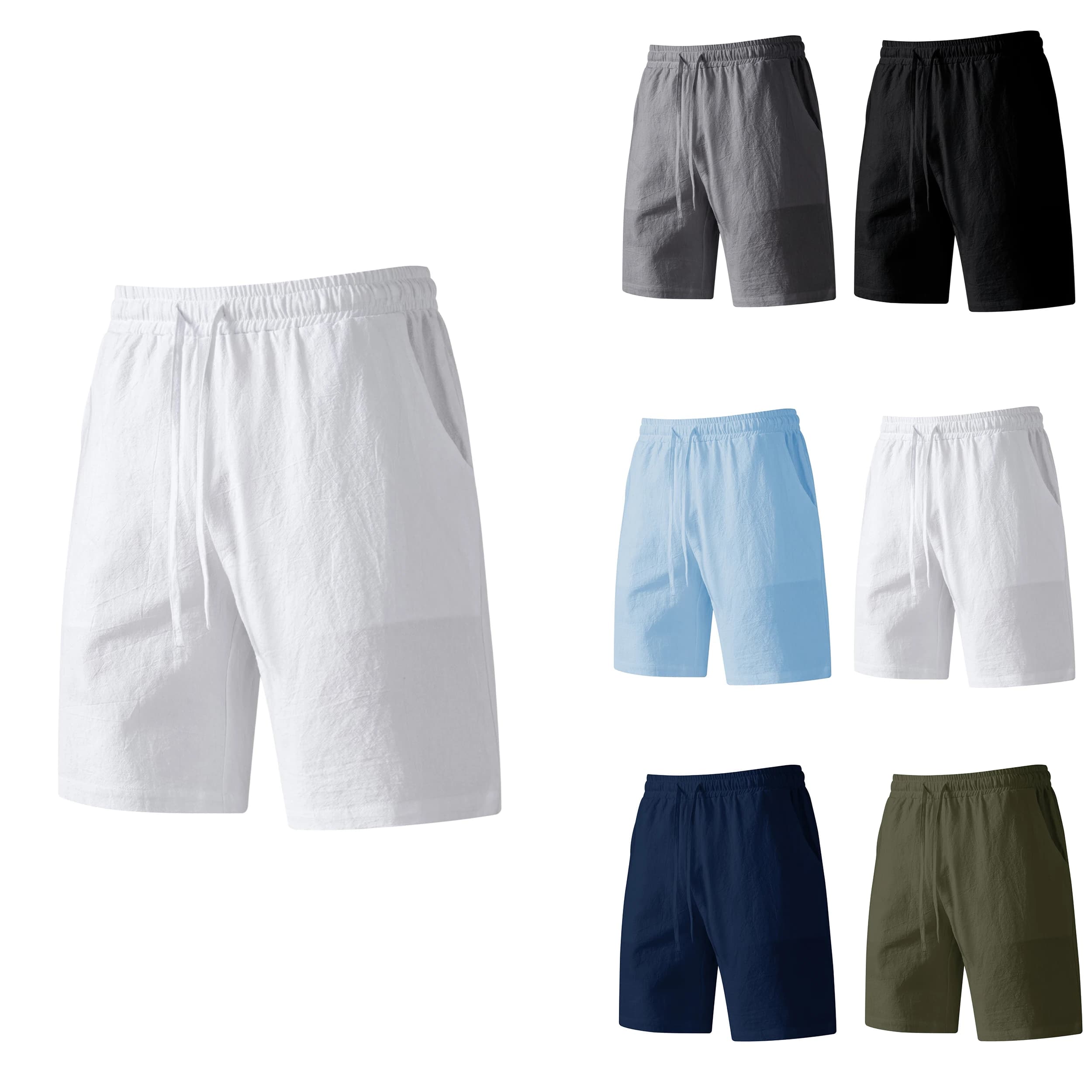 New Men's Summer Shorts with Pockets and Laces Solid Color Cotton and Linen Comfortable Breathable Outdoor Fashion Breathable