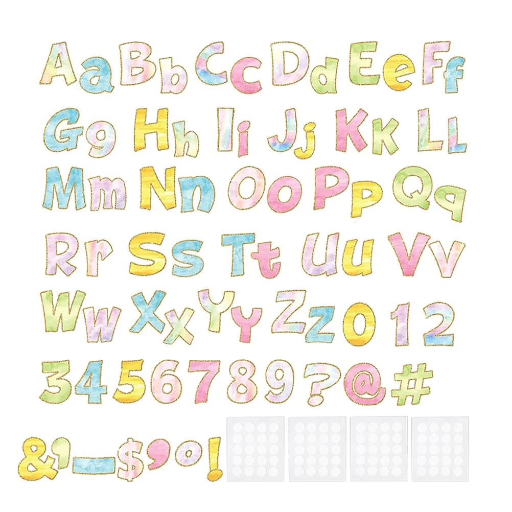 Set di Lettere per Bacheca, Design ad Acquerello, Alfabeto Ritagliato, Adesivi per Decorazione Parete Aula Insegnanti