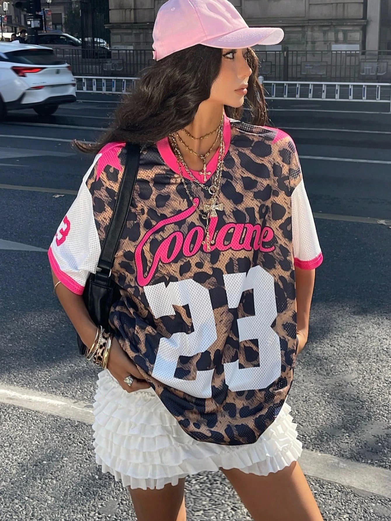 Women's Summer Letter Leopard Print Mesh Short Sleeve Vintage T Shirt Casual Casual Sportswear Jersey Loose Fit Fashion Tops