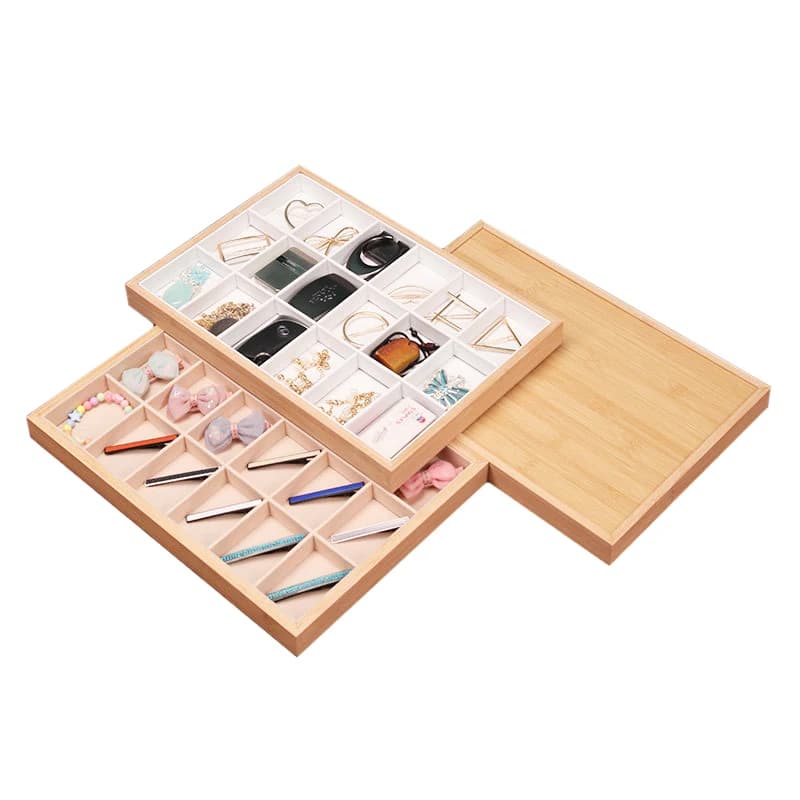 18 Grids Bamboo Jewelry Display Tray Ring Earring Necklace Bracelet Pendant Beads Organizer Storage Tray for Drawer