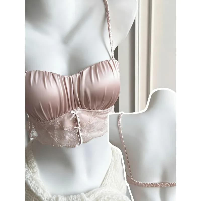 French Luxury Lace Satin Bra for Petite Small Bust Women Sexy Gathered Back Design Push Up Comfort Soft Intimate Lingerie S-XL