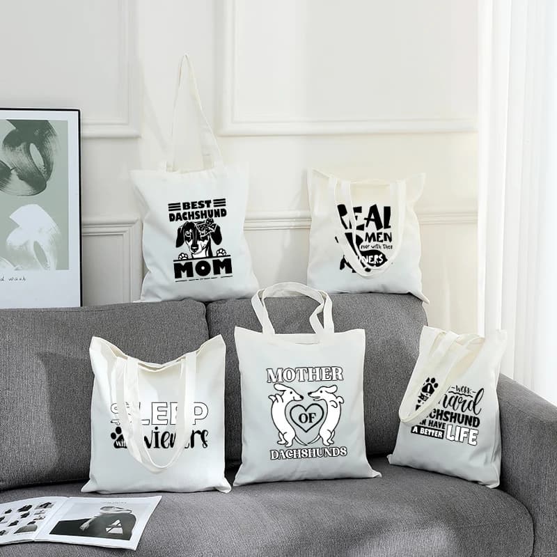 Divertente borsa tote in tela con stampa di Bassotto e Wiener per gli amanti dei cani, borsa a tracolla riutilizzabile per viaggi, spesa e uso quotidiano
