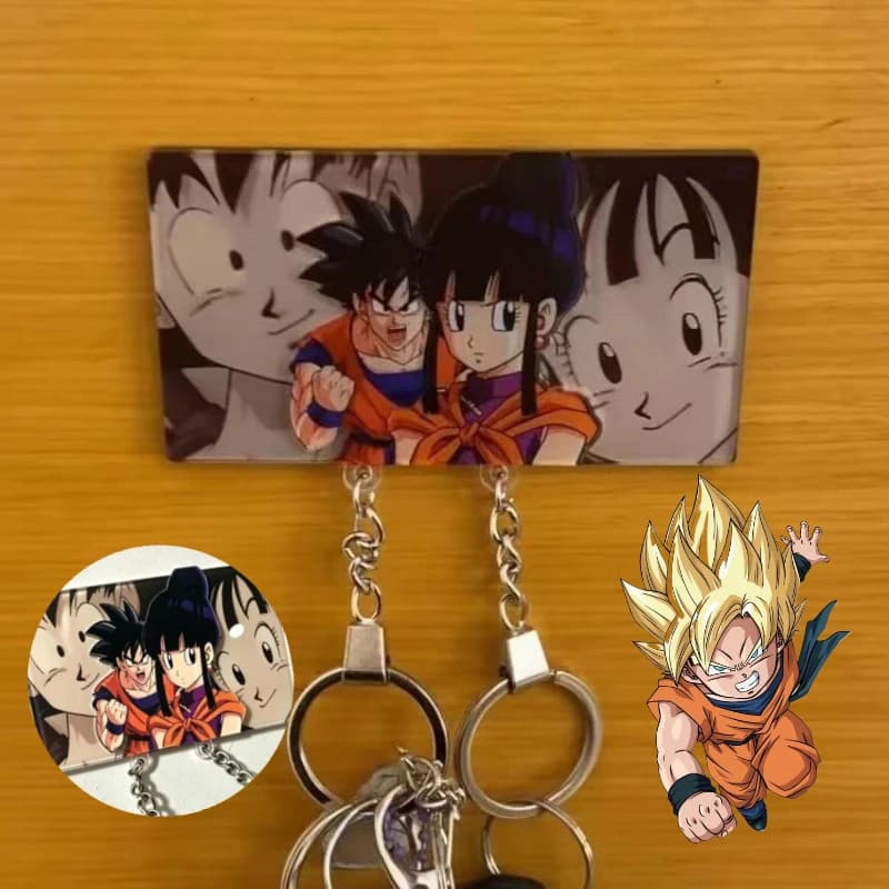 Dragon Ball Son Goku Couple Keychain Hanger Wall Key Holder Room Decoration Fridge Magnets Cartoon Backpack Pendant Gifts