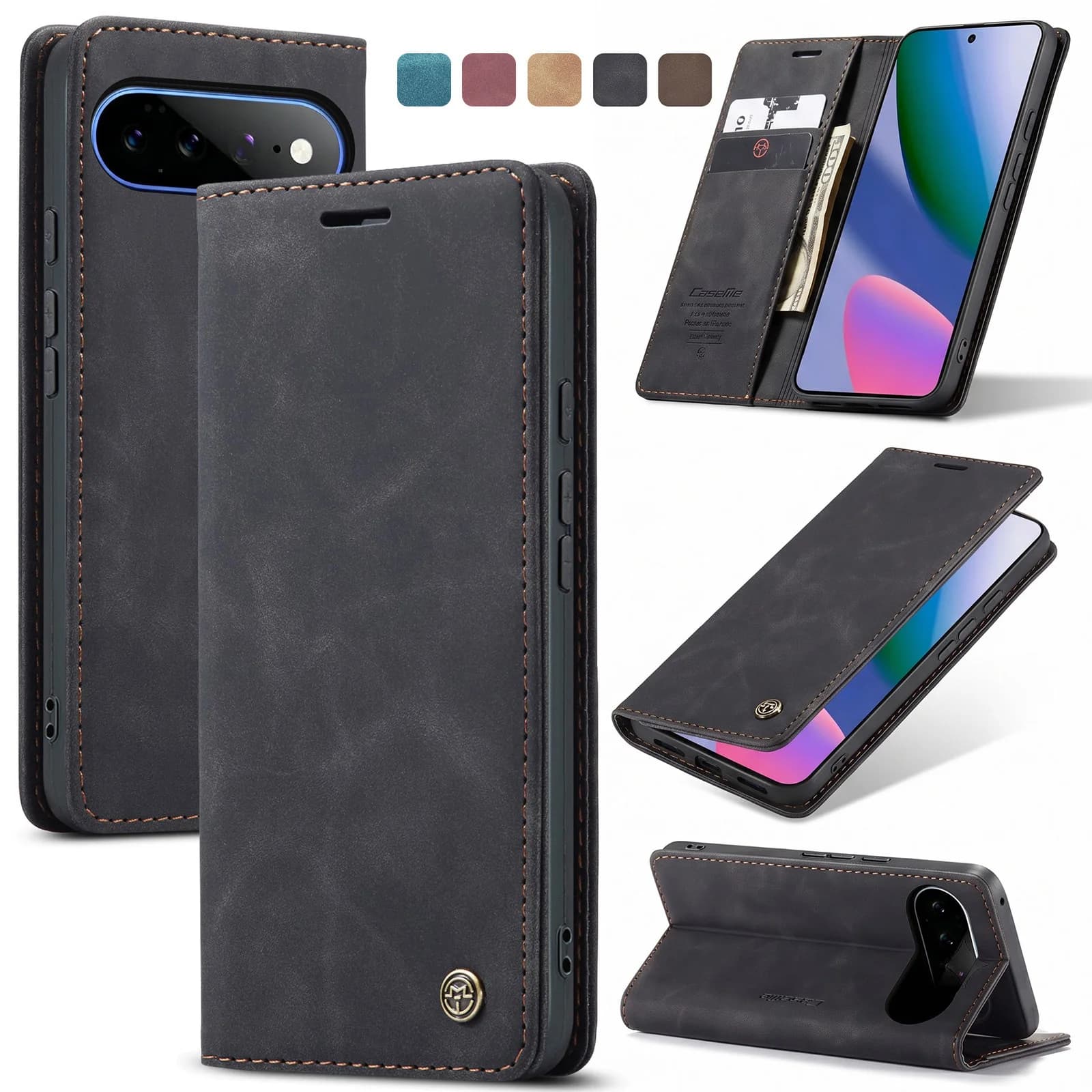 For Google Pixel 11 Pro XL 4G 5G 2026 Premium Faux Flip RFID Protective Cover with Magnetic Card Holder Stand Function Cover