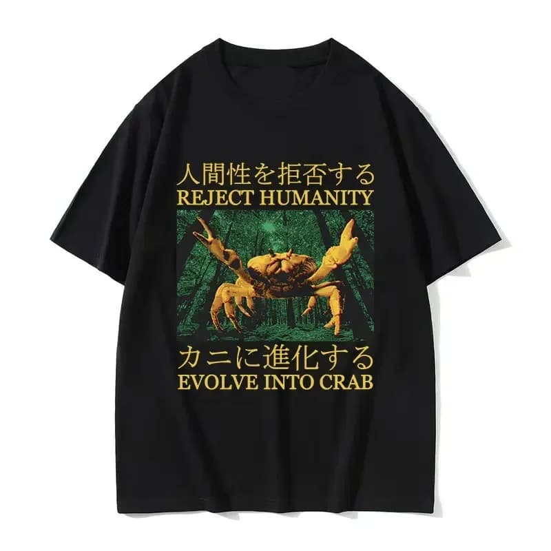 Plus Size Japanese Evolve Into Crab Funny Graphic T Shirt Women Retro Fashion High Quality T-shirts Oversized Y2k Streetwear