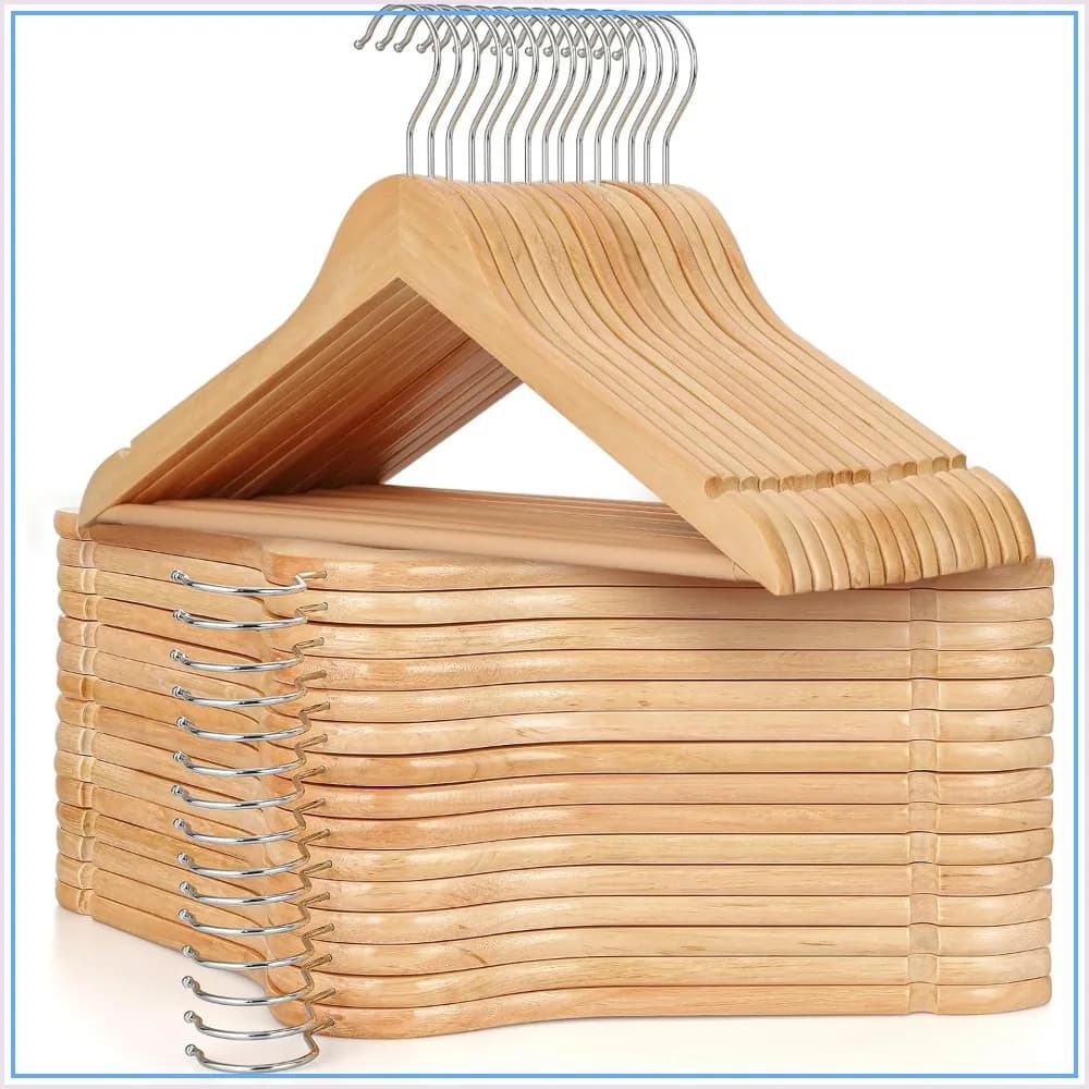 Wooden Hangers 30 Pack, Natural Wood Clothes Hangers, Durable Coat Hanger with 360° Rotatable Hook, Non-Slip Pants Bar & Shoulder Notches