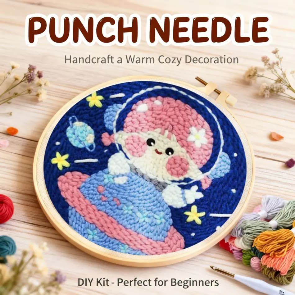 CHENISTORY Animal Punch Needle For Adults Artwork Cartoon Punch Needle Supplies Wall Art Picture Hand Embroidery Kit