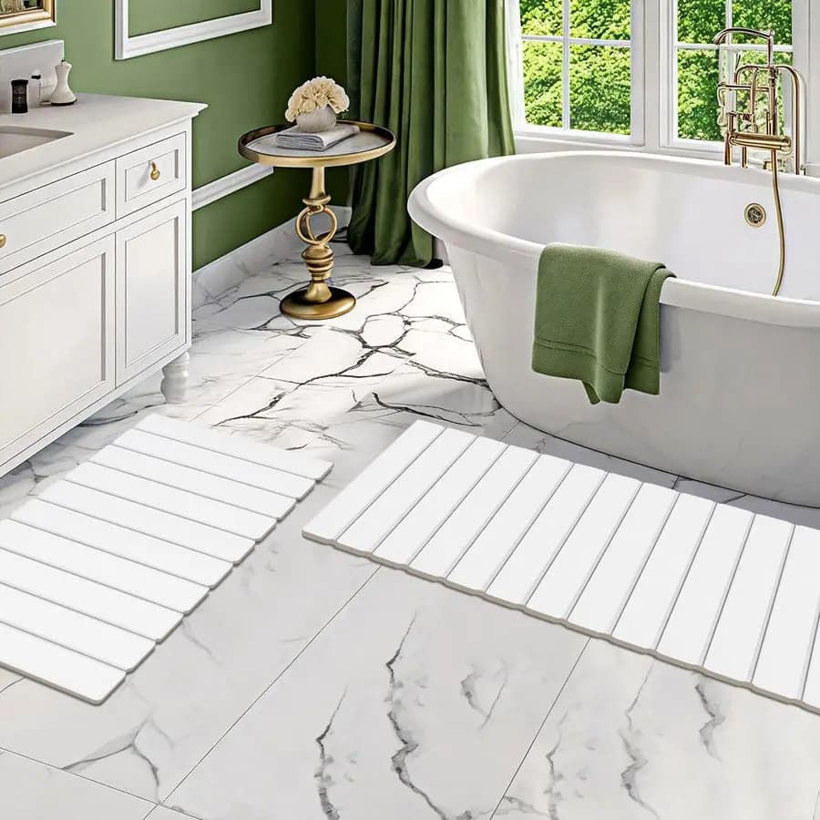 Set di 2 Tappetini da Bagno Pieghevoli in Pietra, Tappeto da Bagno Super Assorbente in Terra Diatomacea Bianca, Tappetino Antiscivolo per Doccia, Tappeto da Bagno ad Asciugatura Rapida