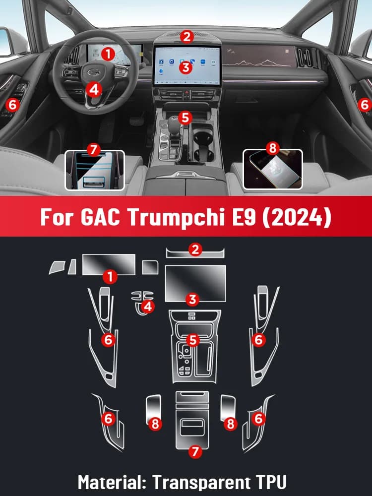 Pellicola Protettiva Trasparente in TPU Anti-Graffio per Schermo di Navigazione e Controllo Centrale Auto GPS per GAC Trumpchi E9 2024 2025