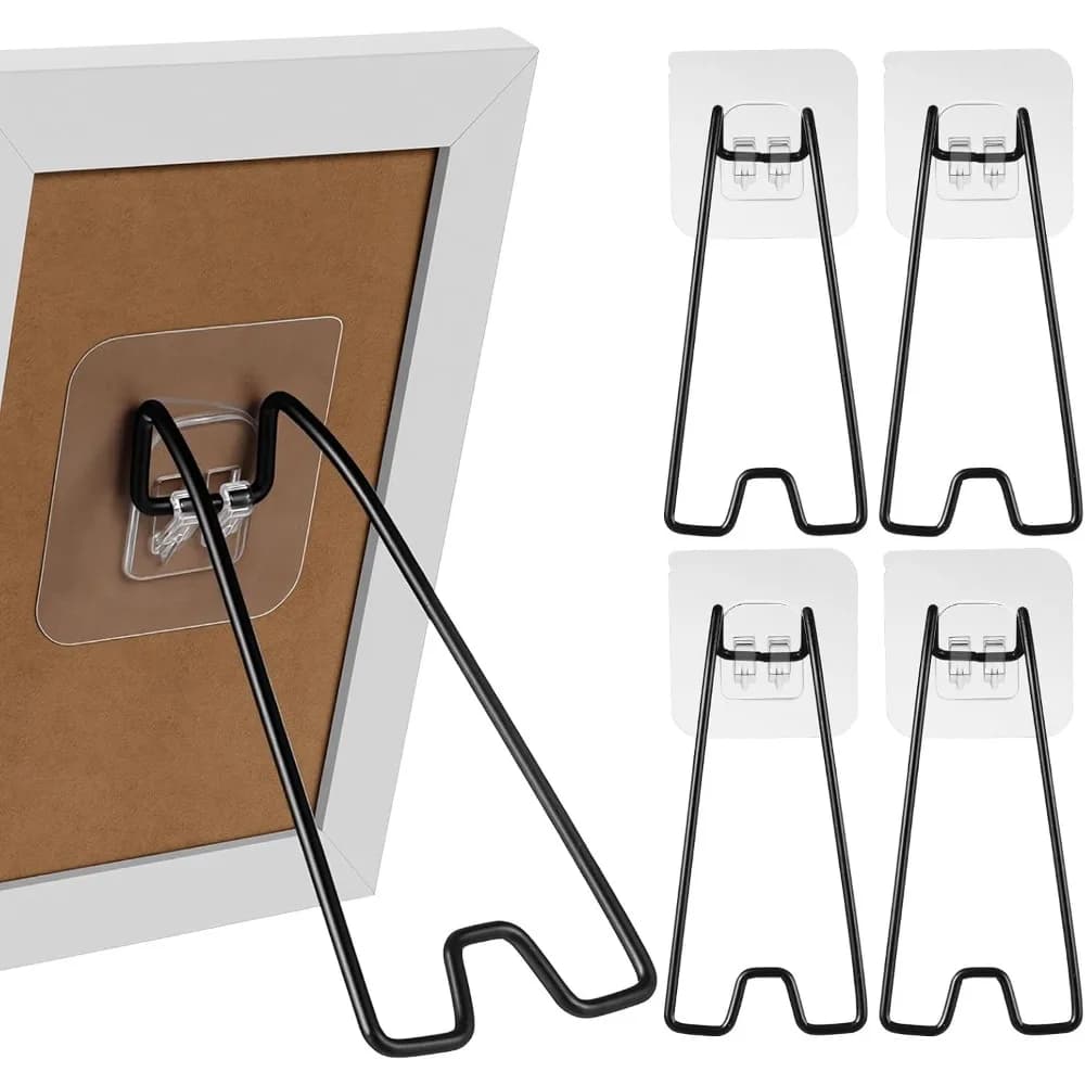 Self-Adhesive Picture Frame Stand No Drill Photo Frame Back Support Holder,Damage-Free Reusable Metal Easel Stand