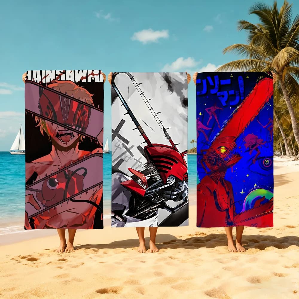 Asciugamano da spiaggia Anime C-Chainsaw-w cute Man, ad asciugatura rapida, morbido, ideale per piscina, regalo per viaggi, palestra, doccia, campeggio, sport