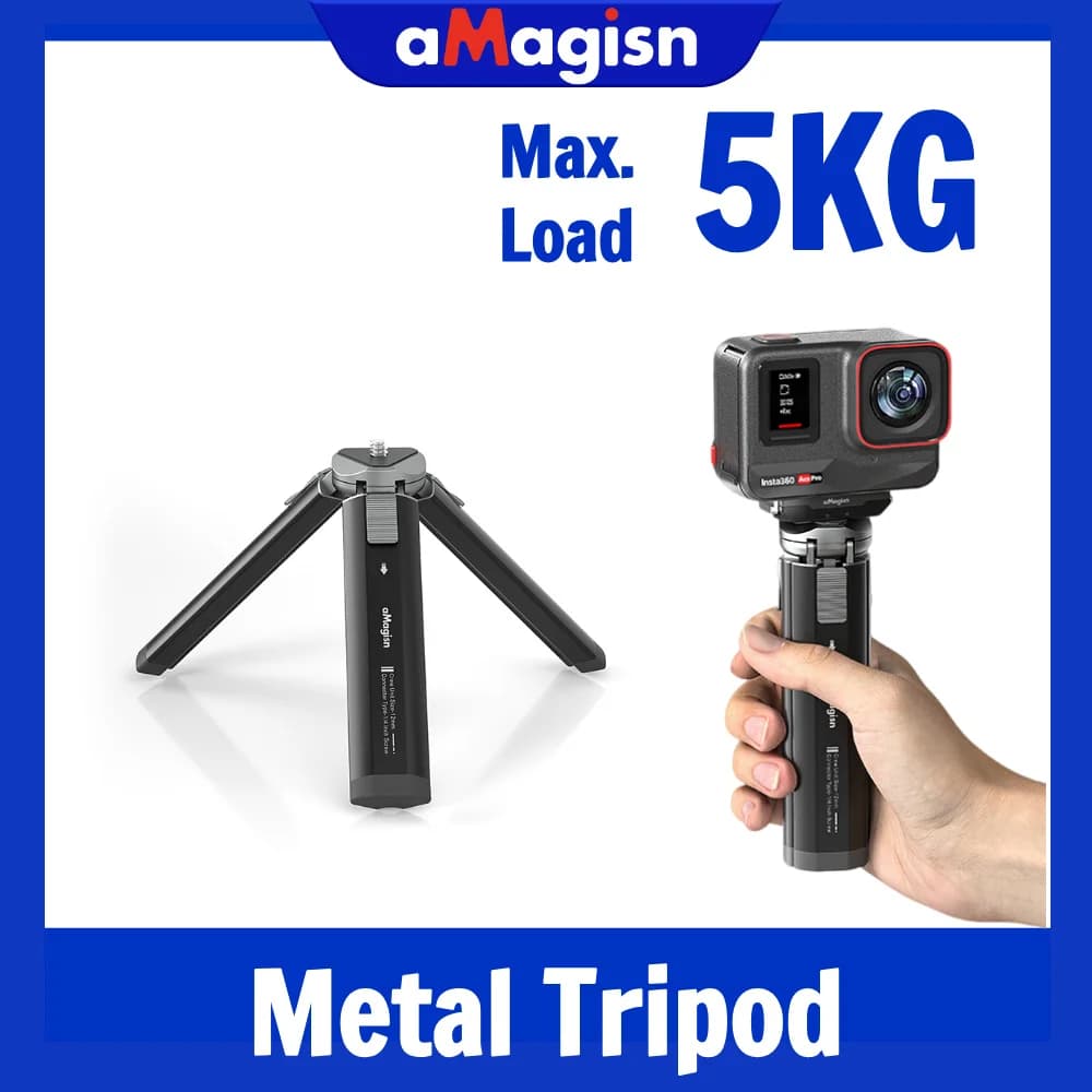Camera tripod atMagisn with height adjustment at 2 levels, 1/4" thread maximum load 5 kg for action camera accessories Gopro DJI Insta360