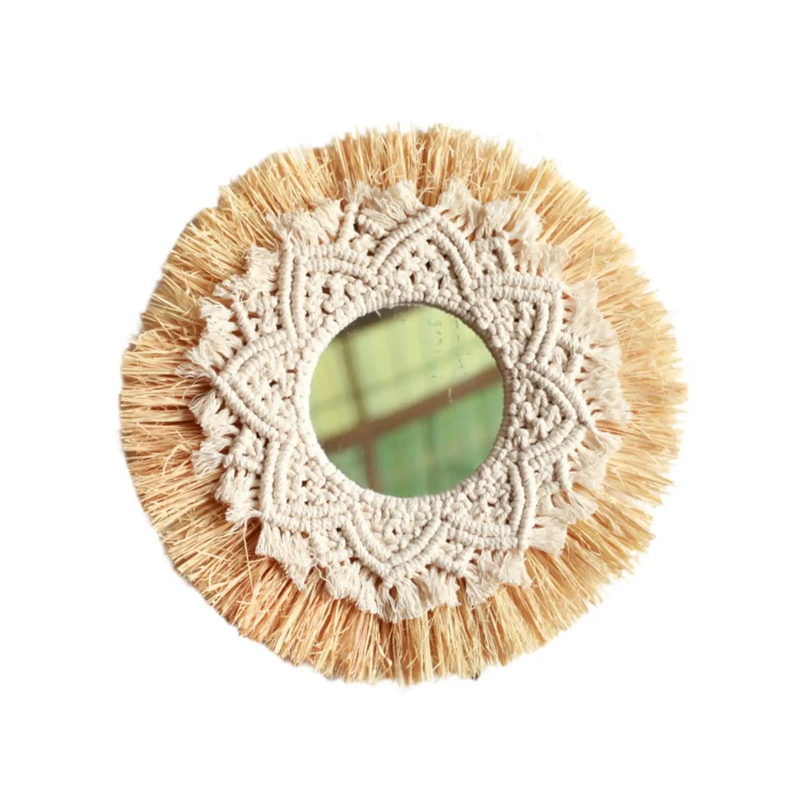 Macrame Hanging Wall Mirror Boho Chic Decorative Mirror Wall Art Decor for Entryway Living Room Bathroom Home Decoration