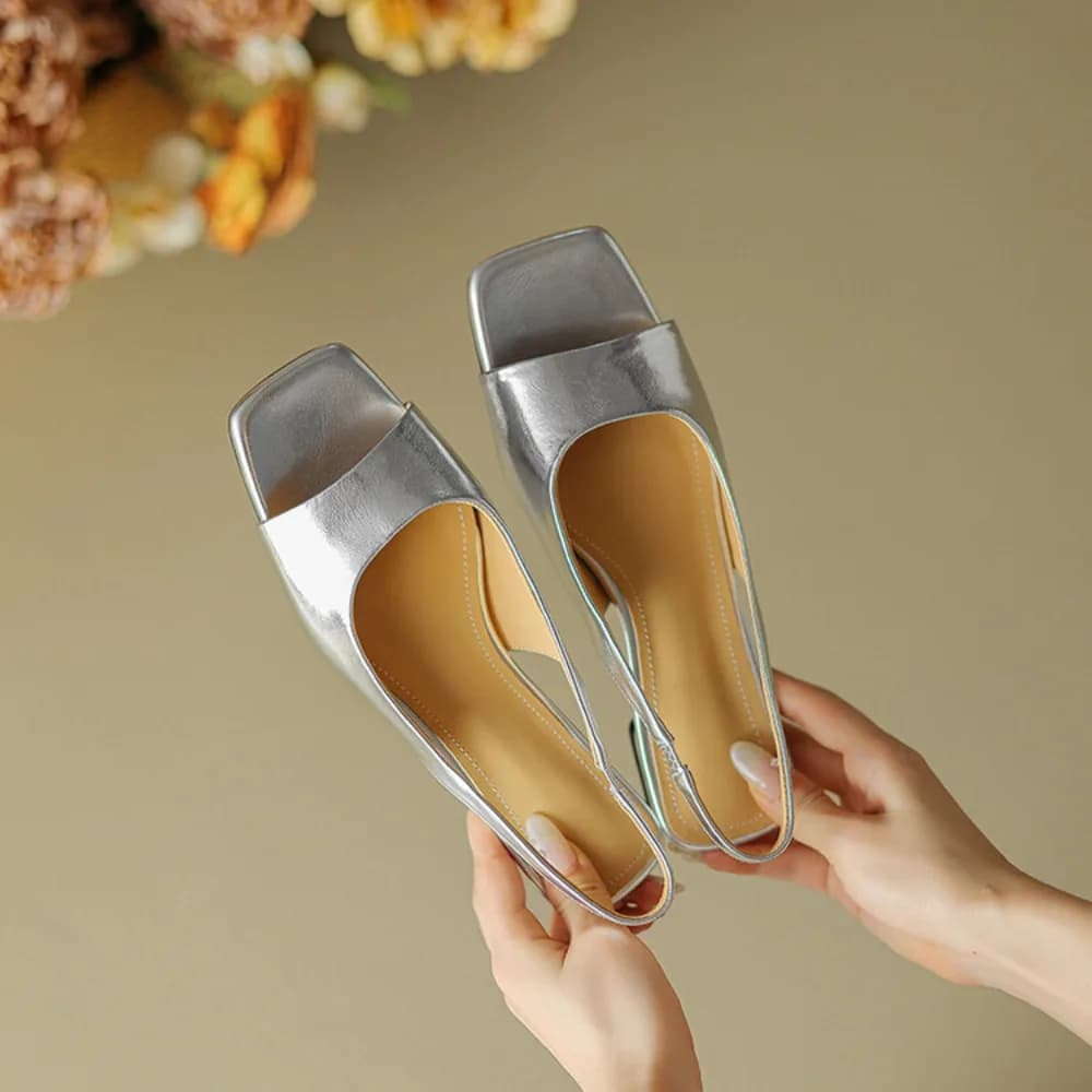 Comfy Soft Insole Metallic Kitten Heel Mules Women Backless Slip On Sandals Daily Wedding Banquet Summer Ladies Dress Slippers