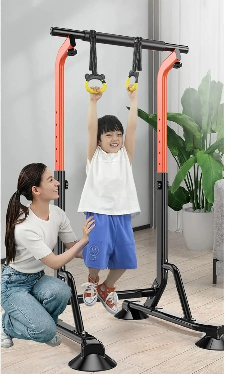 Kids Pull Up Bar Stand with Adjustable Height 55-70.8 Inches, 75cm Wide Horizontal Bar, Gymnastics Strength Training Workout Equipment for Home and School, Color B