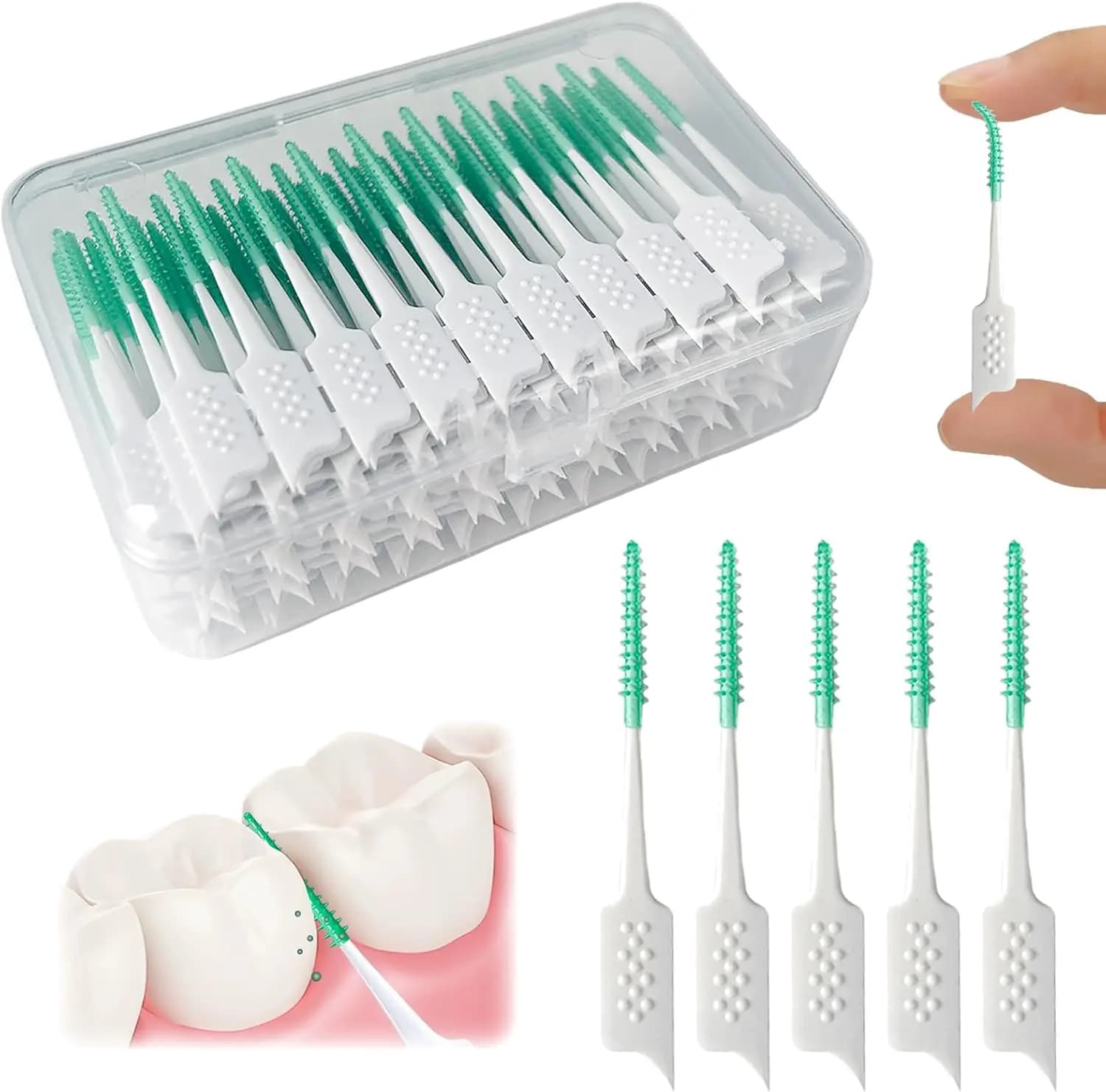 Filo Interdentale in Silicone Morbido, Spazzolino Interdentale per Pulizia dei Denti, Cura dei Denti Apparecchiati, Monouso, Verde (160 pezzi)
