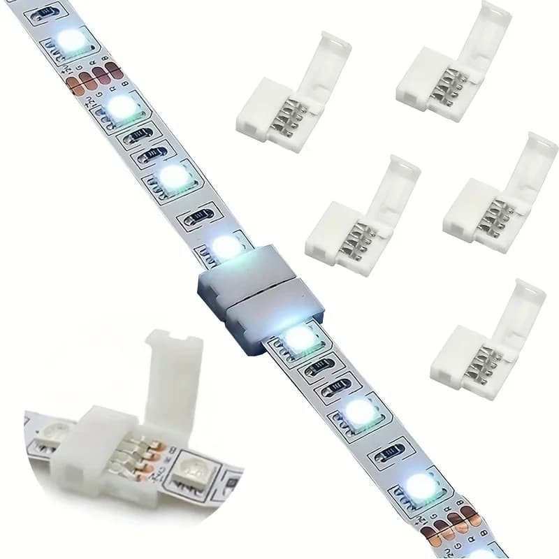 Connettore RGB ad angolo LED 10mm 4 pin a forma di L IP20 Striscia luminosa a LED senza saldatura Angolo retto di 90 gradi per luce a nastro 5050 3528