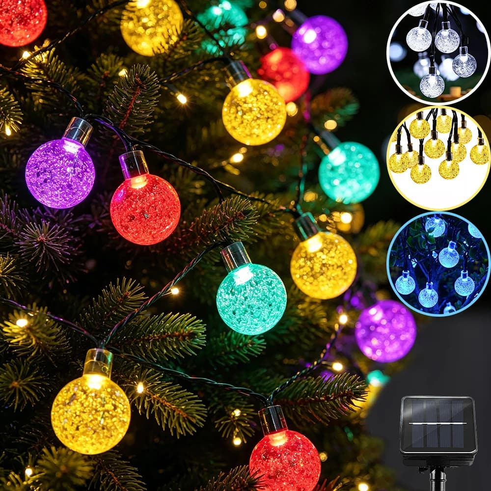 Luci Solari a Stringa per Esterni, Luci a Sfera di Cristallo LED, Luci Solari a Globo Impermeabili, 8 Modalità, Luci Fatate a LED Solari