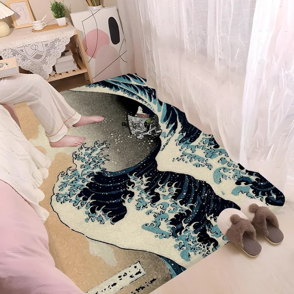 Arte giapponese Kanagawa Onde Modello Tappetino INS Stile Morbido Camera da letto Pavimento Casa Lavanderia Tappetino Antiscivolo Tappeti per la casa