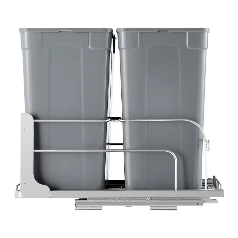 Double Waste Bin 35 QT x2 For Kitchen Cabinet Sink Under Counter, Heavy Duty Garbage Recycling Container Door Kit Soft Close Slide Grey