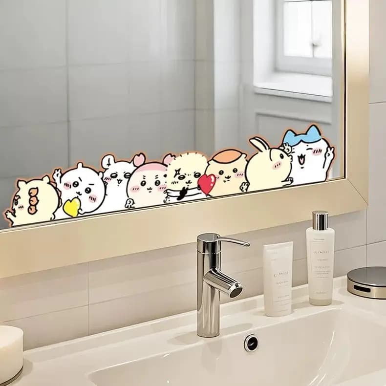 Kawaii Chiikawa Hachiware Cute Usagi Self-Adhesive Bathroom Mirror Sticker 30×5CM Toilet Cover Up Decor Anime Pattern Decal