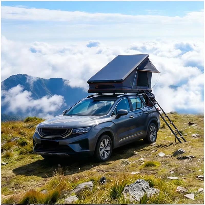 Tenda da Tetto Extra Large per SUV con Guscio Rigido, Telaio in Alluminio, Impermeabile, per Campeggio, con Materasso e Scaletta, per 3-4 Persone