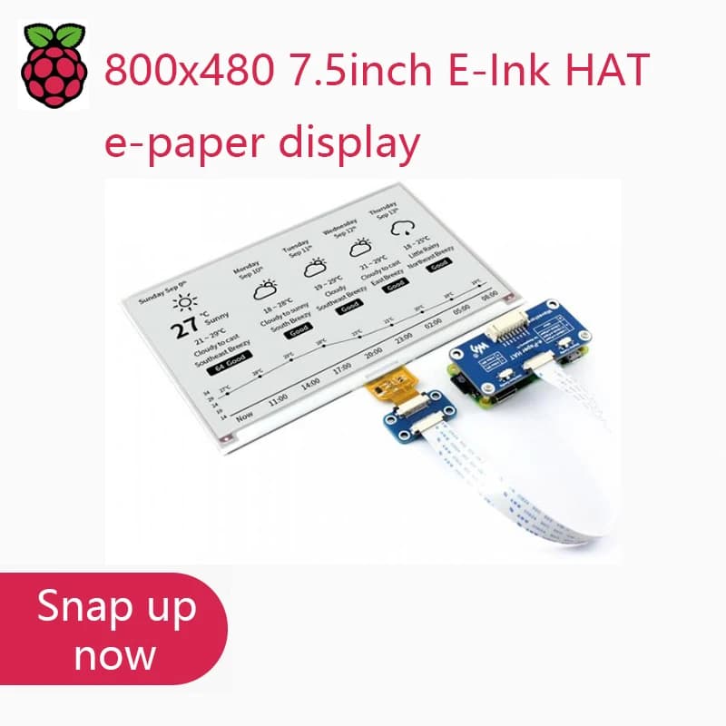 L'esposizione e-paper Waveshare 800x480 da 7,5 pollici E-Ink HAT supporta Raspberry Pi STM32 Bicolore Consumo energetico ultra basso
