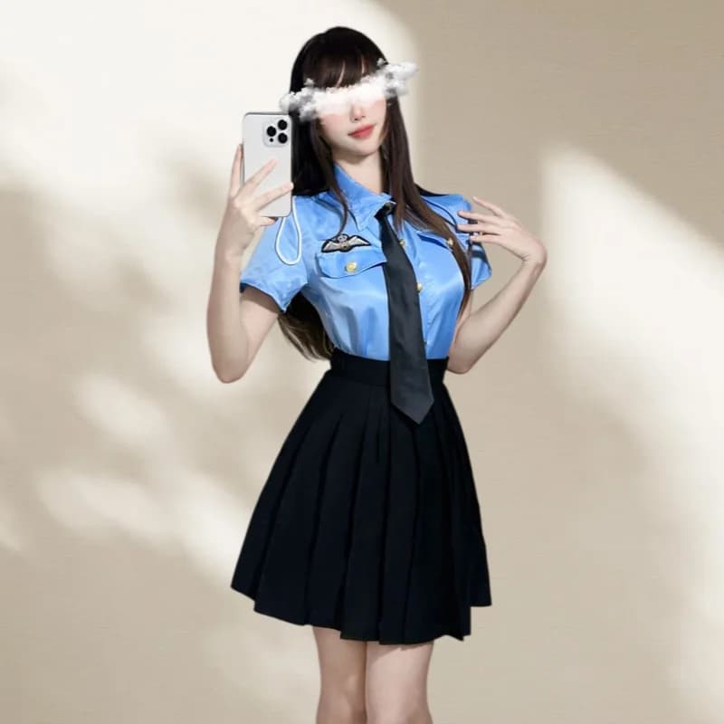 Nuovo Set di Lingerie Sexy e Seducente: Costume da Poliziotta con Gonna Corta Plissettata, Set per Giochi di Ruolo da Segretaria Passionale