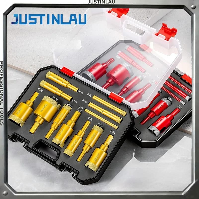 JUSTINLAU Set di 12 Punte Diamantate Brasate da 6-35mm per Granito, Marmo, Ceramica, Mattoni Vitrificati e Pietra - Apri Fori