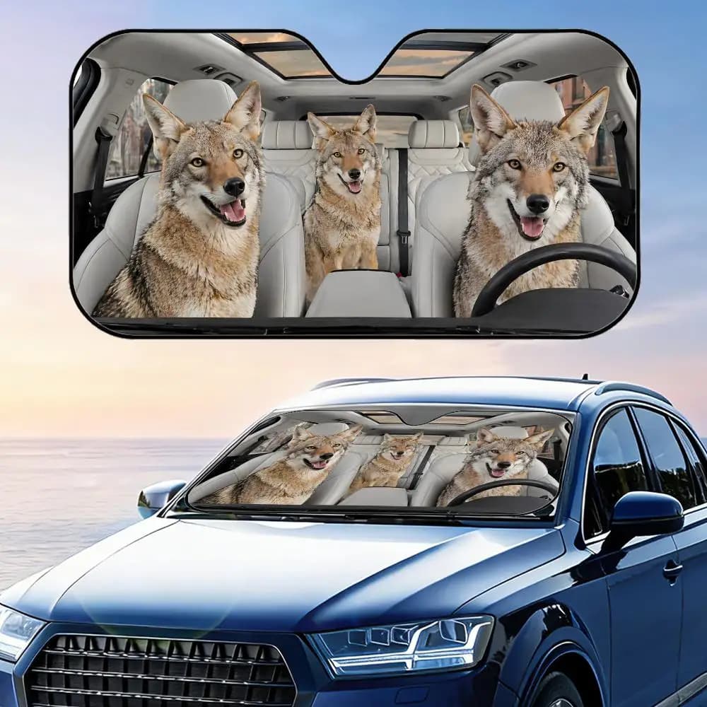 Parasole Pieghevole Universale per Auto con Motivo Coyote, Protezione UV e Isolamento Termico