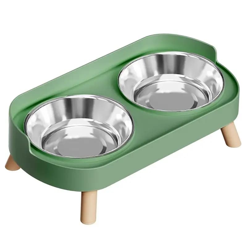 ABKS-Splash-Proof Stainless Steel Pet Food Bowls(2), For Indoor Cats, Elevated Cat Bowl, Raised Food And Water Bowl Set Green