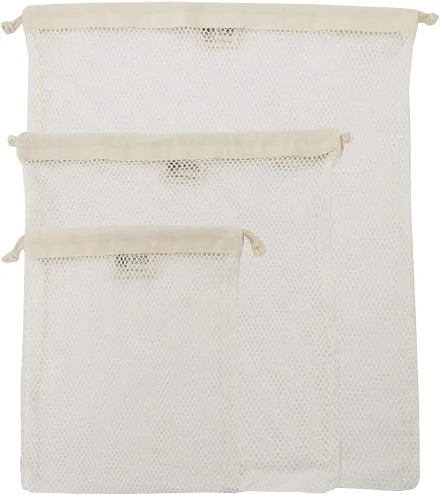 Sacchetti per Bucato in Cotone Biologico a Rete, Confezione da 3 (S/M/L) per Capi Delicati
