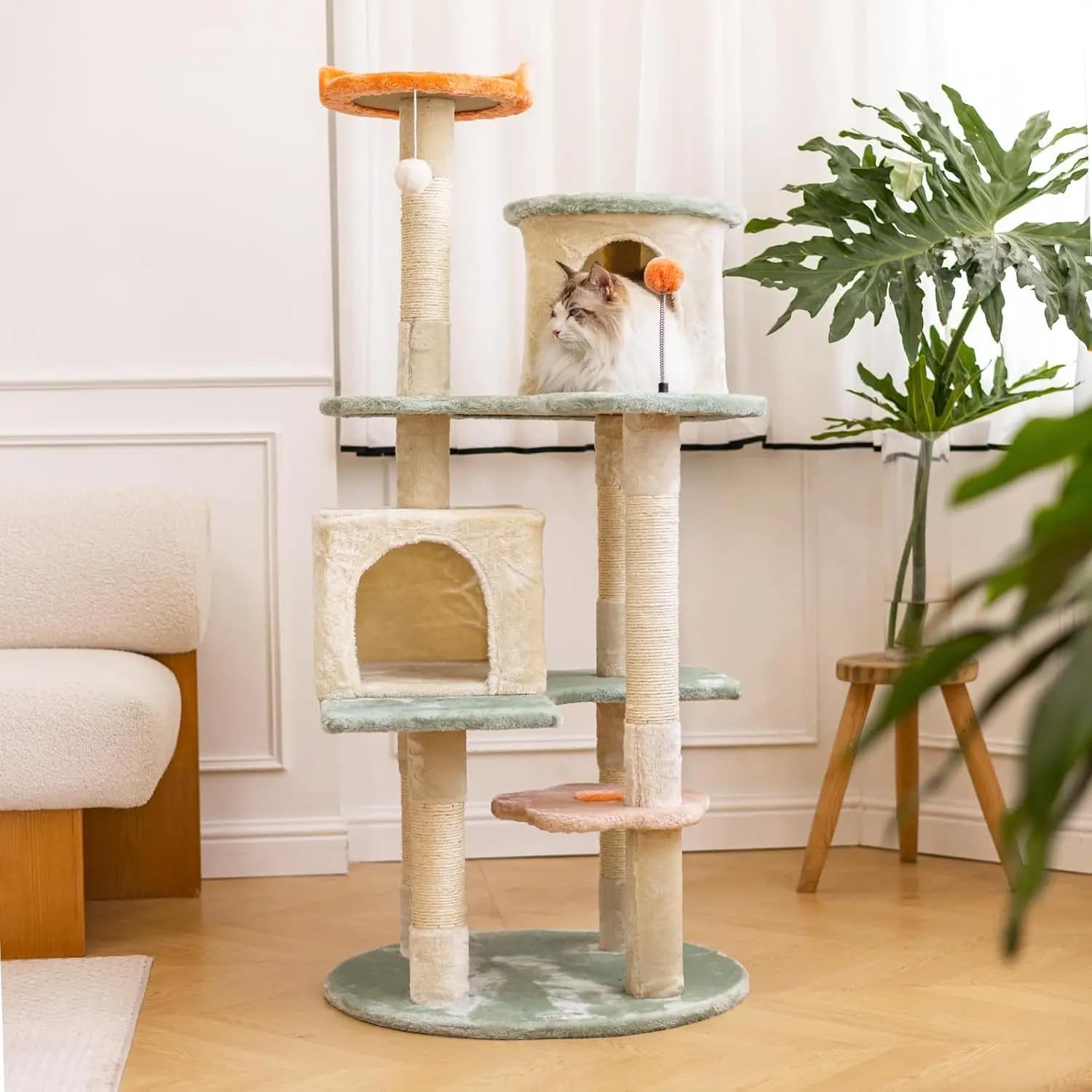 Parco Giochi per Gatti da Interno, Materiale Ecologico, 53 Pollici, Cuccia Multi-Livello, Tiragraffi, Giocattoli, Design Innovativo
