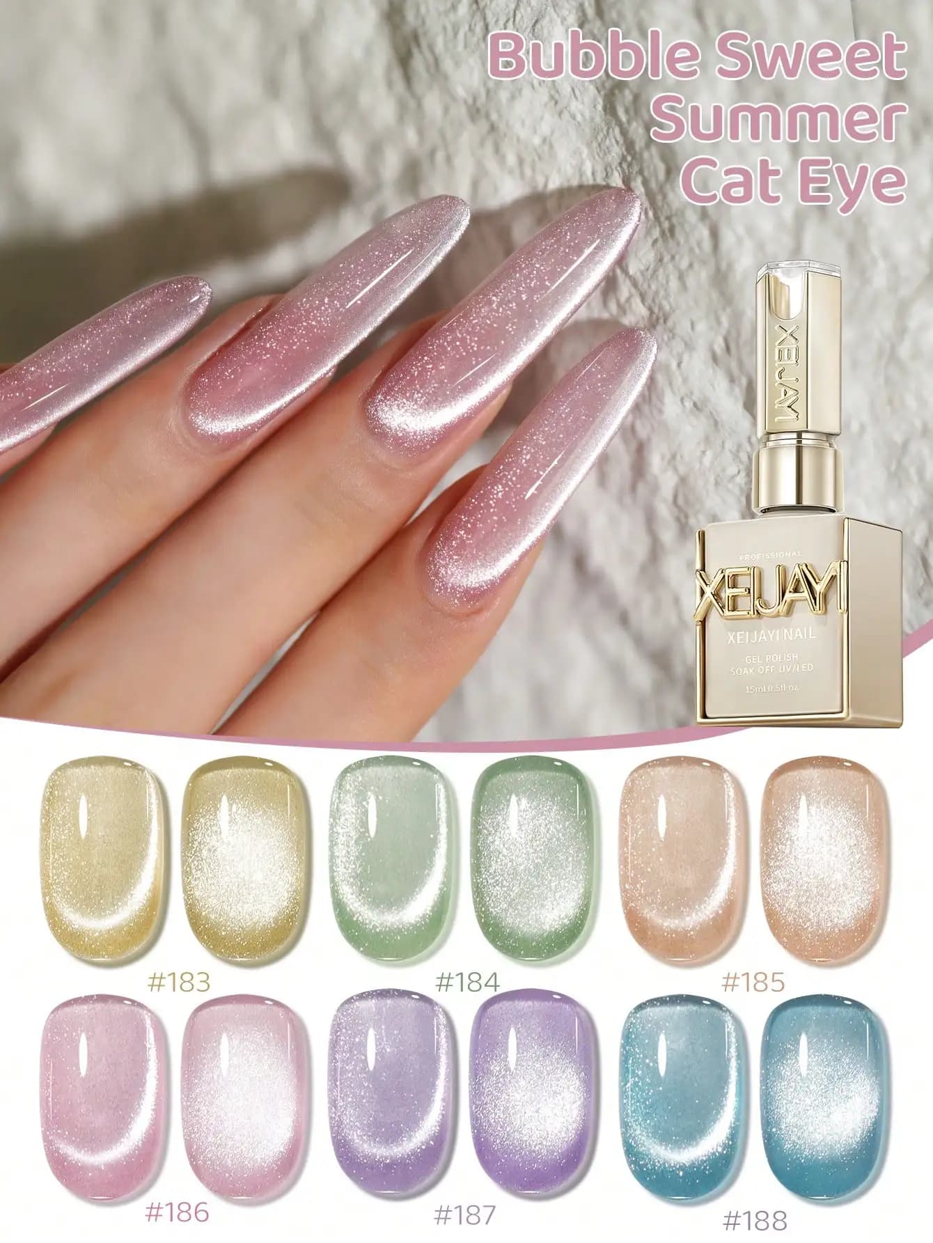 XEIJAYI 6 pezzi 15ml set di smalti gel per unghie cat eye semi permanente nail art ammollo UV LED salone di bellezza gel per unghie fai da te