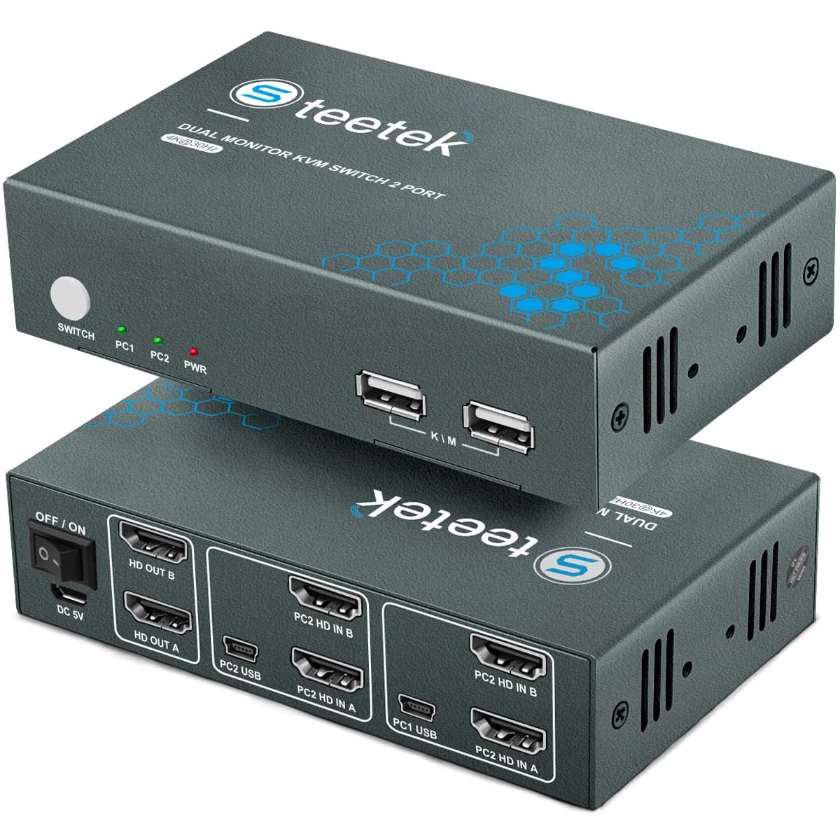 Switch KVM USB PWAY Splitter HDMI Keyboard and Mouse 4K @ 30Hz 2 in 2 out with USB port hub 2PC for PC/Macbook/laptop support hotkey