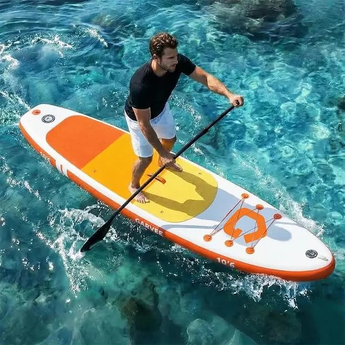 Tavola da Stand Up Paddle Gonfiabile con Accessori Completi, Pagaia 2-in-1, Ponte Largo Stabile Antiscivolo per Adulti e Ragazzi