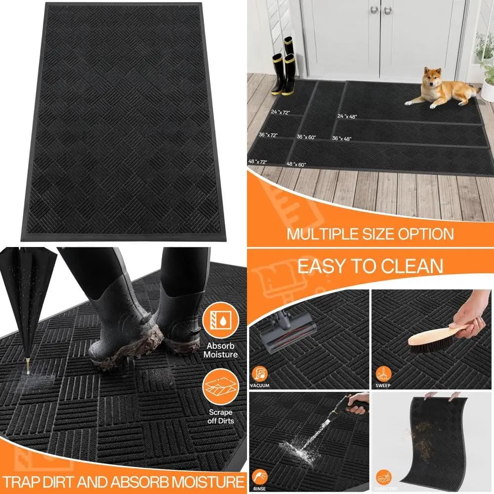 6' x 4' outdoor door pad, anti-slip with rubber back, super absorbent for home or office entrance, black