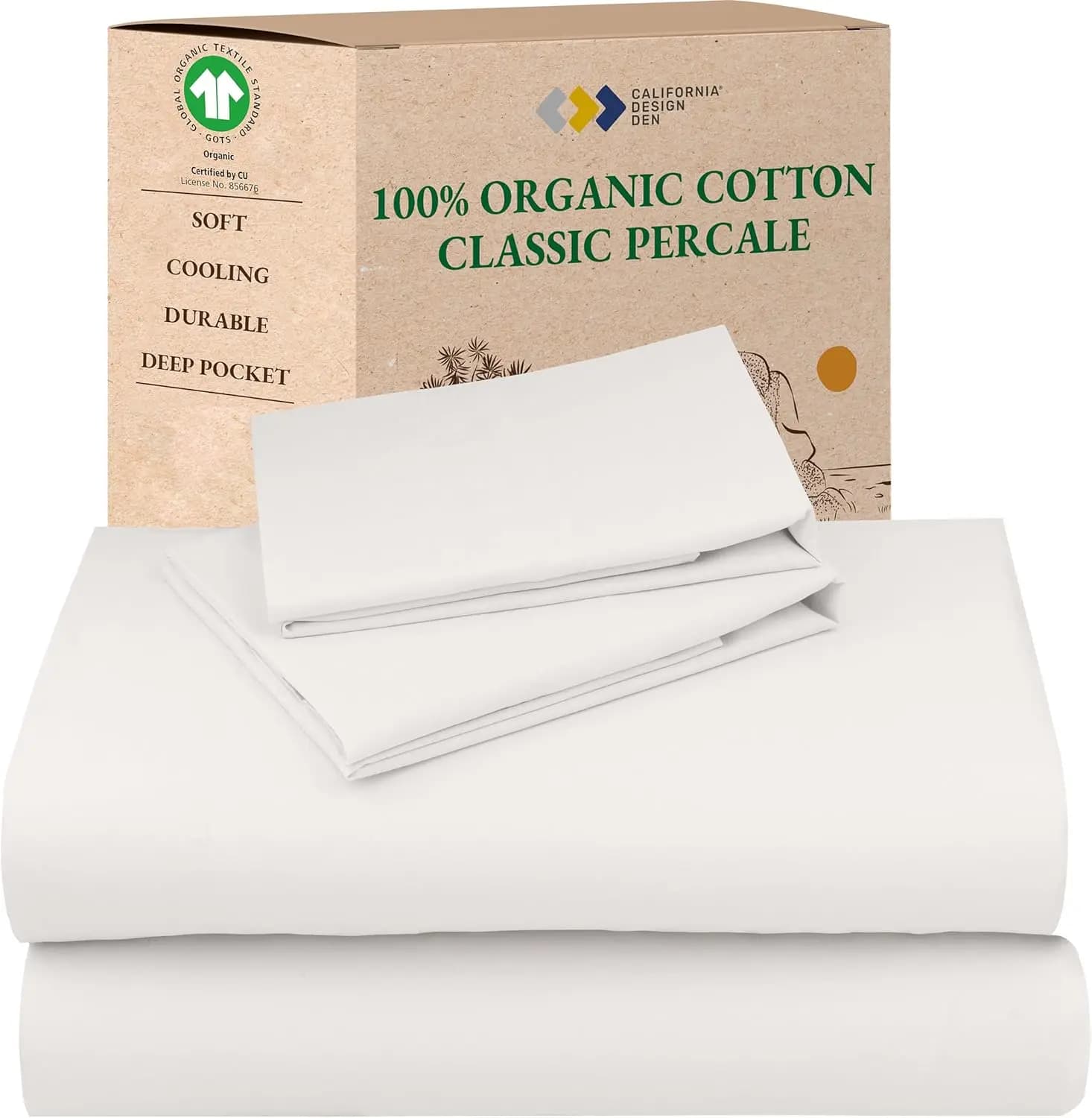 Set di Lenzuola Queen Size - Morbide 100% Organiche, Tasche Profonde, Percalle Fresco, Traspiranti e Resistenti in Vero Avorio