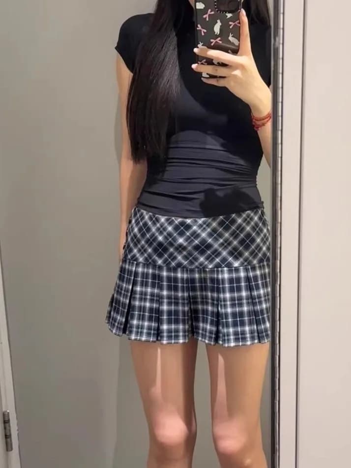 American College Style Pleated High Waist Women's Skirt Summer New Slim A-Line Anti-Light JK Short Skirt Polyester Fiber