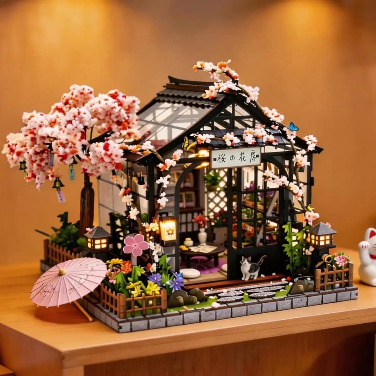 Sakura House, Puzzle 3D in Legno, Modellino Casa delle Bambole Fai-da-Te, Kit Miniatura, Regalo di San Valentino Adatto per Adolescenti e Adulti