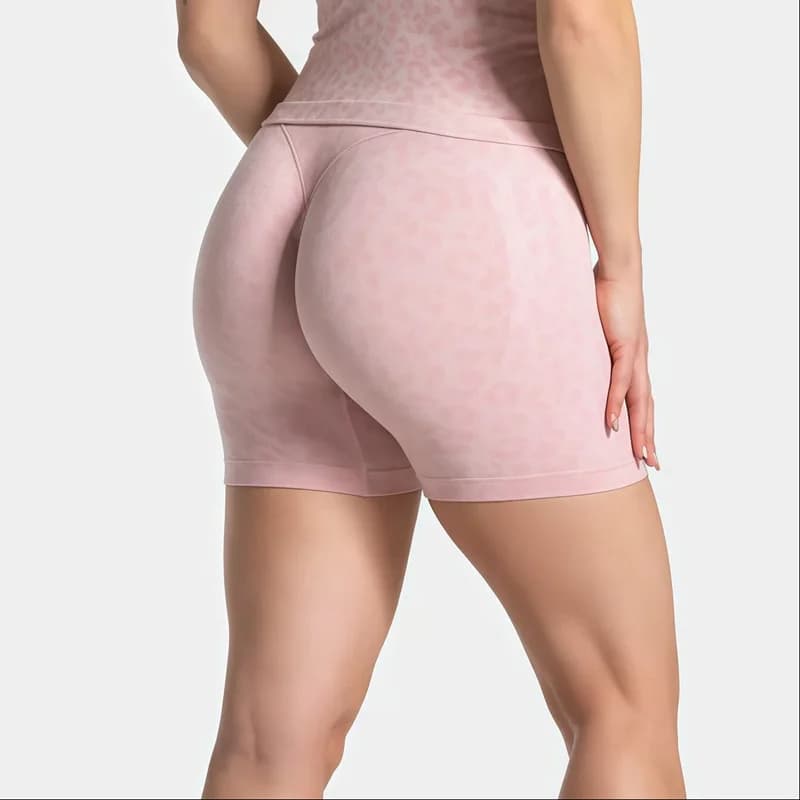 HISTELLO Pantaloncini da donna a vita alta con effetto push-up, fantasia leopardata, senza cuciture, aderenti, per fitness, palestra, corsa e allenamento