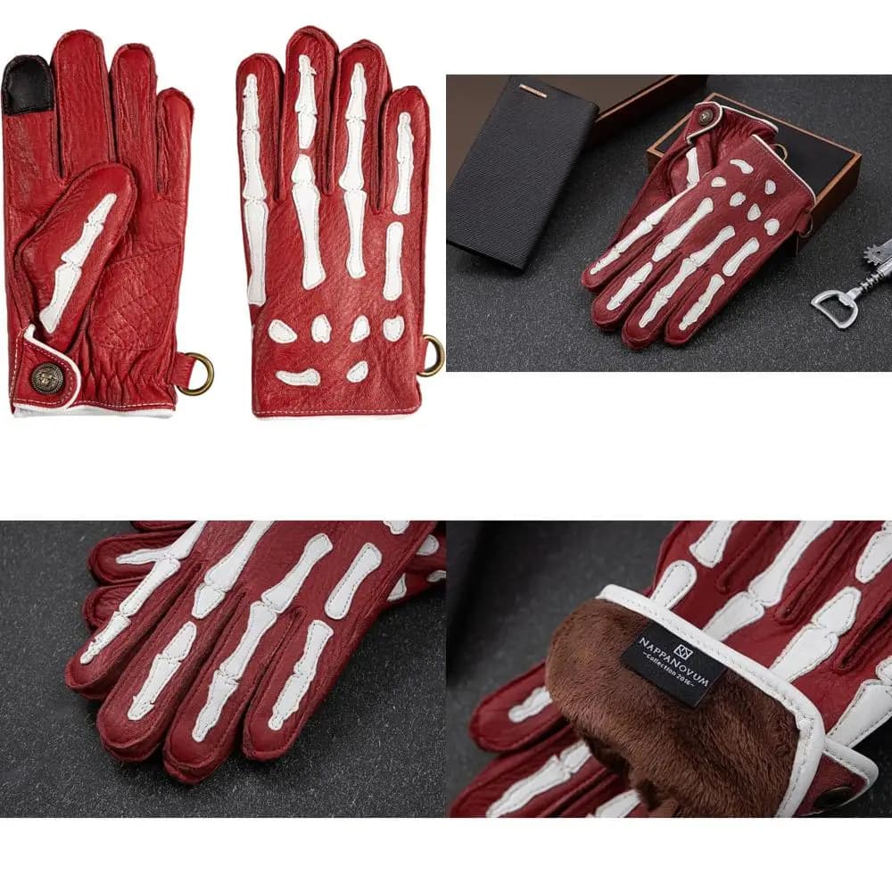 Guanti da moto in pelle di cervo con scheletro antiscivolo, fodera calda da uomo - Ideale per la guida invernale e il ciclismo